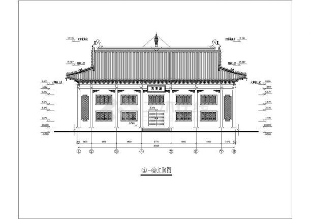 某郊区洗心禅寺天王殿建筑施工设计全套cad图-图二
