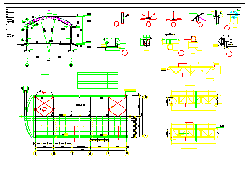 拱形钢桁架农贸市场结构cad设计图_图1