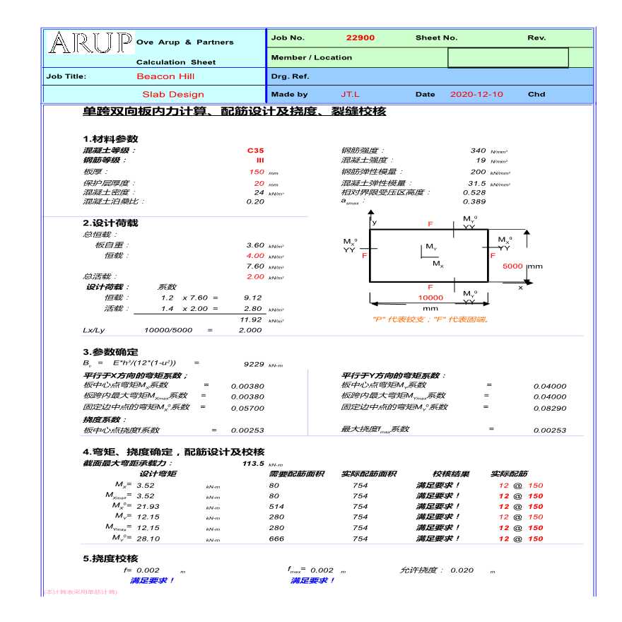 建筑结构计算表格-双向板设计-图一