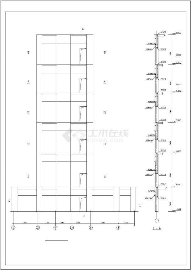 银川市某4层钢混框架结构高档宾馆全套结构设计CAD图纸（含地下1层）-图二