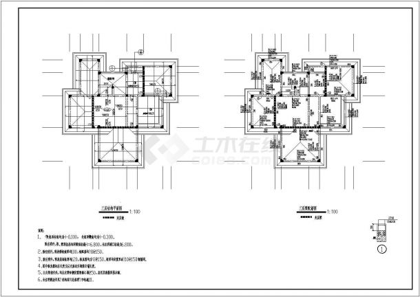 某砖混结构三层私家别墅设计cad全套结构施工图-图二