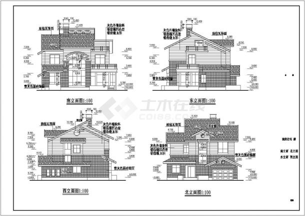 【南京】某高档小区中西独院别墅楼全套建筑施工设计cad图纸-图二