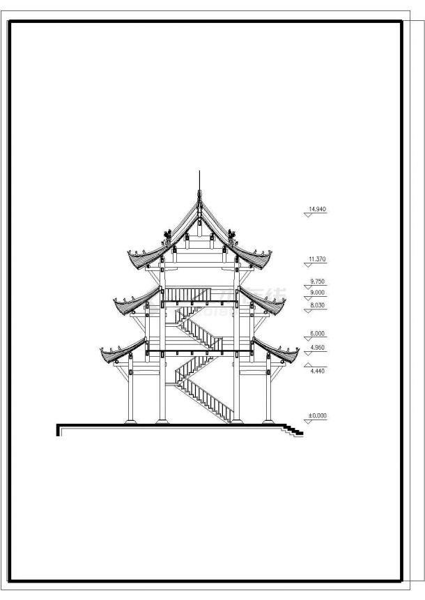 某地区寺庙古建筑CAD方案参考图-图一