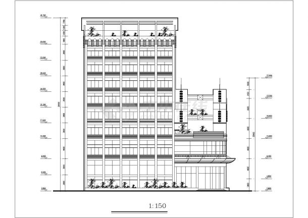 宜春市前进路某8层框架结构高档商务大酒店建筑设计CAD图纸-图二