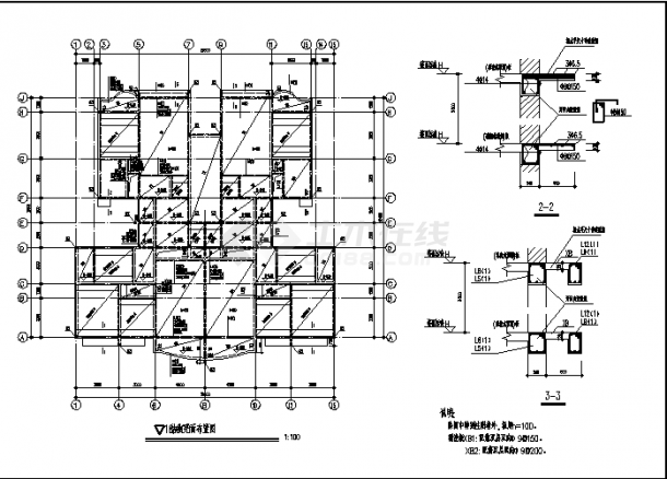 世纪锦园小区6层砖混住宅楼结构设计施工cad图纸-图二