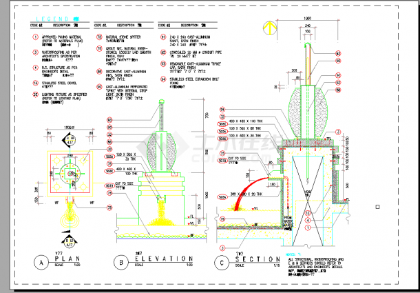 某休闲园林广场特色喷泉设计cad施工详图（英文标注）-图二