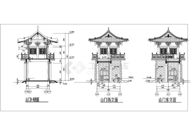 【安徽】某景区仿古山门全套建筑设计施工cad图-图二