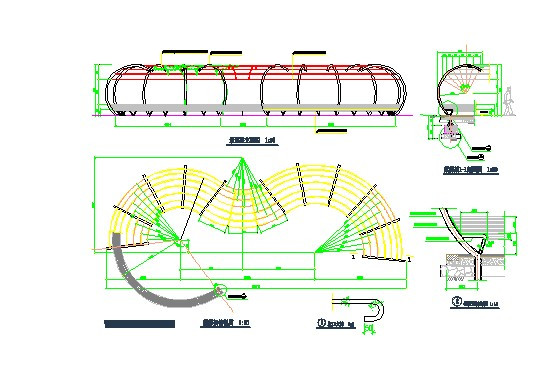 现代 弧形紫藤铁艺廊架详图 平立剖 节点 及结构全套施工图