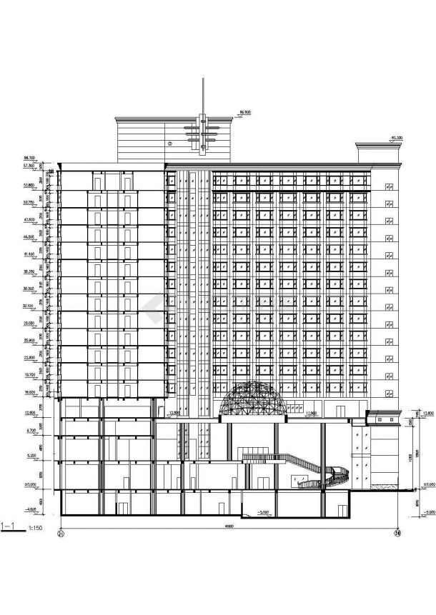重庆市某17层框架剪力墙结构商务大酒店建筑设计CAD图纸（含天面层）-图二