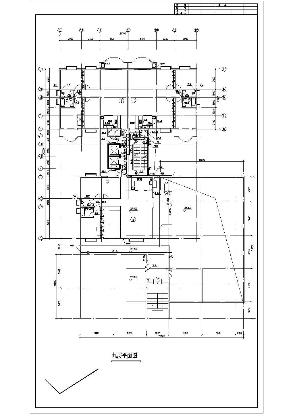 -1+24层住宅电教馆楼给排水施工图（长47.9米 宽29.5米）