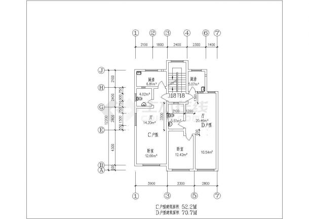 湖北省荆门市某小区装修设计CAD6种方案（小于80平米户型）-图一