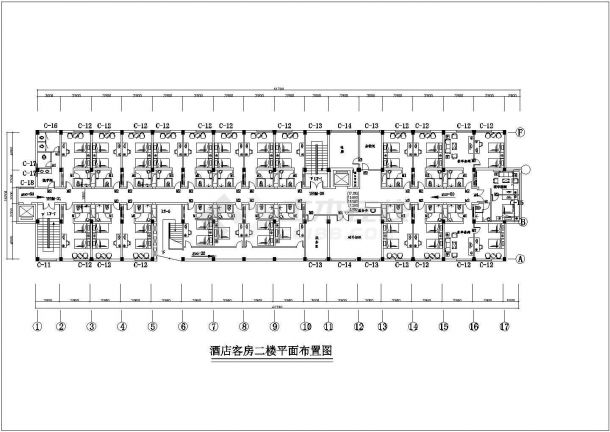 荆州市某商业街7层框架结构商务酒店全套平面装修设计CAD图纸-图一