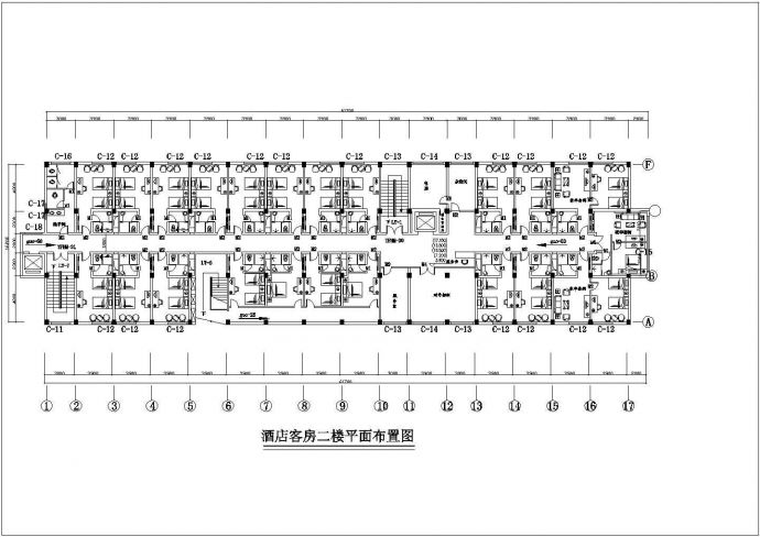荆州市某商业街7层框架结构商务酒店全套平面装修设计CAD图纸_图1