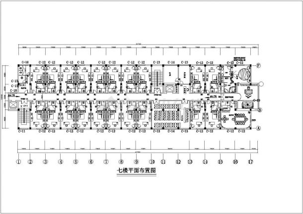 荆州市某商业街7层框架结构商务酒店全套平面装修设计CAD图纸-图二