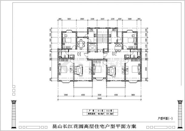 舒兰市某高层住宅户型设计施工平面方案CAD图纸-图一