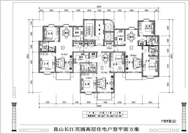 舒兰市某高层住宅户型设计施工平面方案CAD图纸-图二