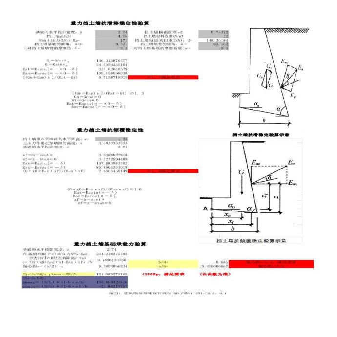 重力式挡土墙设计计算excel，分享且欢迎高手们检验错误_图1