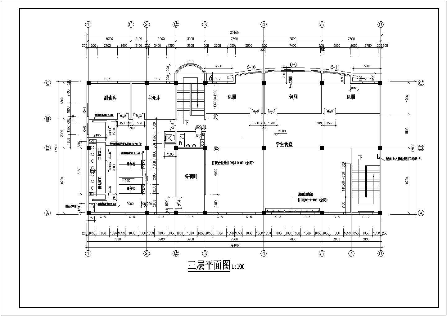苏州市科技大学2号食堂整体施工设计CAD图纸