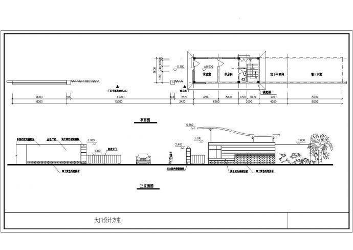 长48.52米 宽3.6米 厂区大门建筑设计方案图_图1