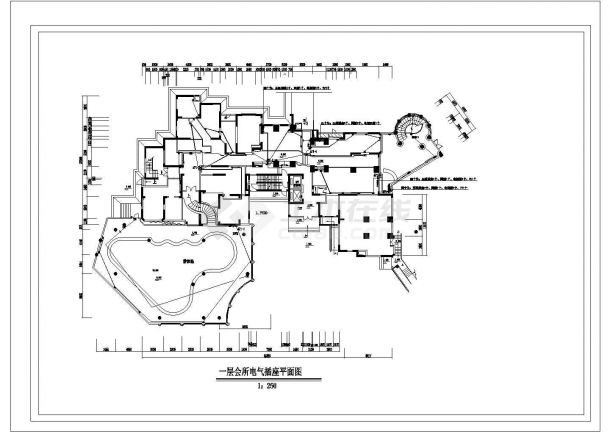太原市某2层高档休闲会所全套电气系统设计CAD图纸-图一
