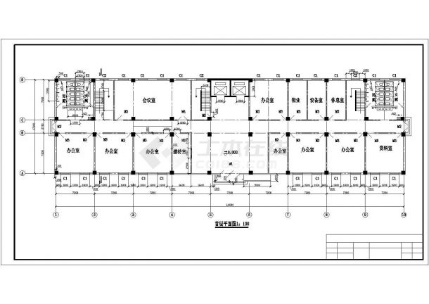 天津某高等职业学校6800平米5层框架结构教学实验楼建筑设计CAD图纸-图二
