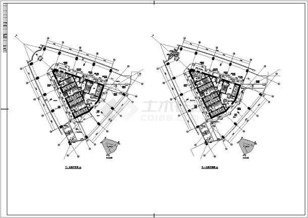 郑州某三角地带三十八层办公综合楼施工设计cad图-图二