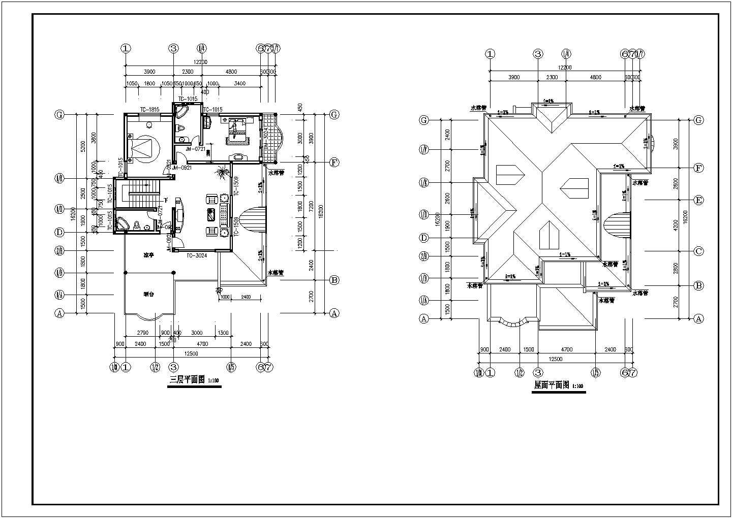 某地区3层独栋别墅砖混结构设计施工CAD图纸