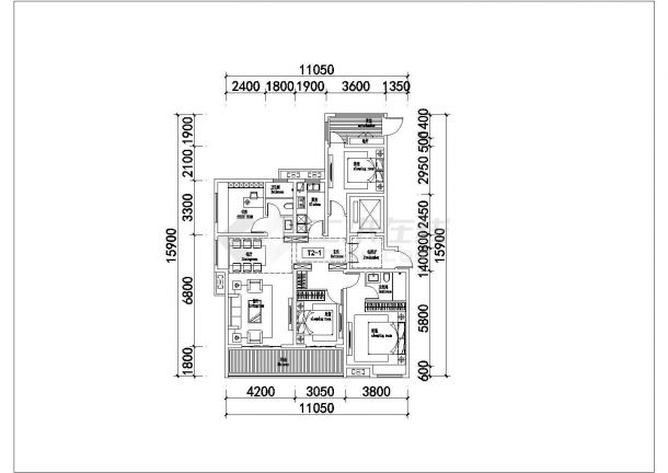 某地区标准住宅户型设计施工CAD图纸-图二