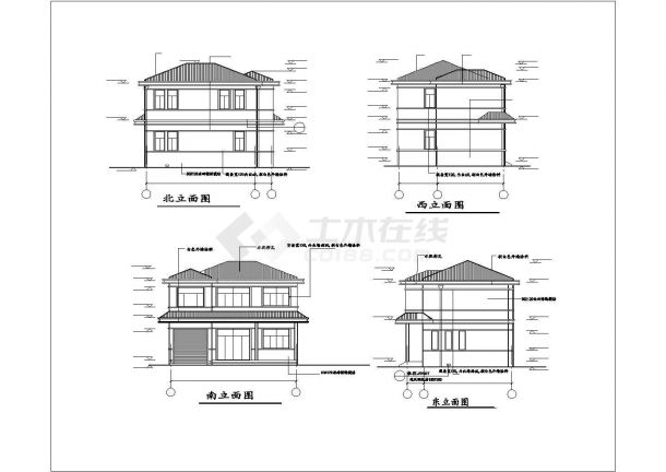 某地区小型坡屋顶别墅砖混结构设计施工CAD图纸-图一