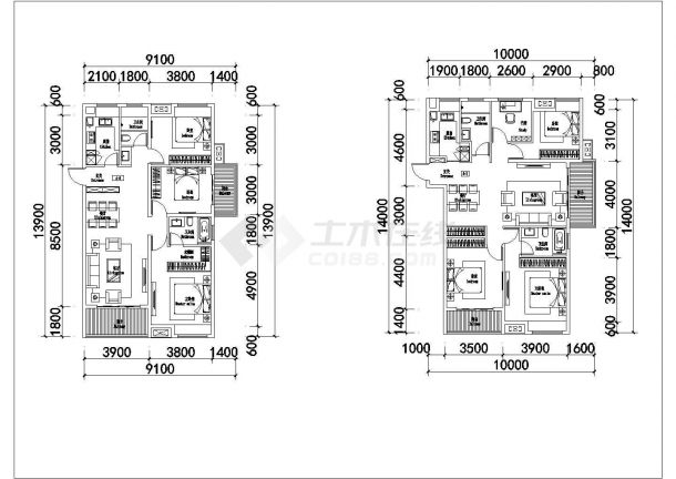 某地区标准住宅建筑户型设计施工CAD图纸-图二
