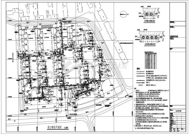 某城市小区供热外线设计施工CAD图纸-图一