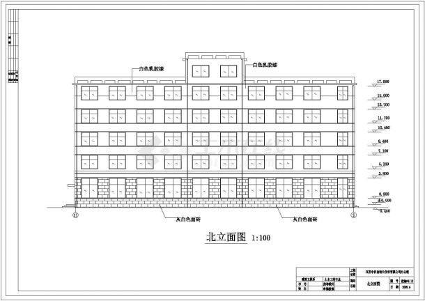 莆田市某大型服装工厂3100平米5层框架结构办公楼建筑设计CAD图纸-图一