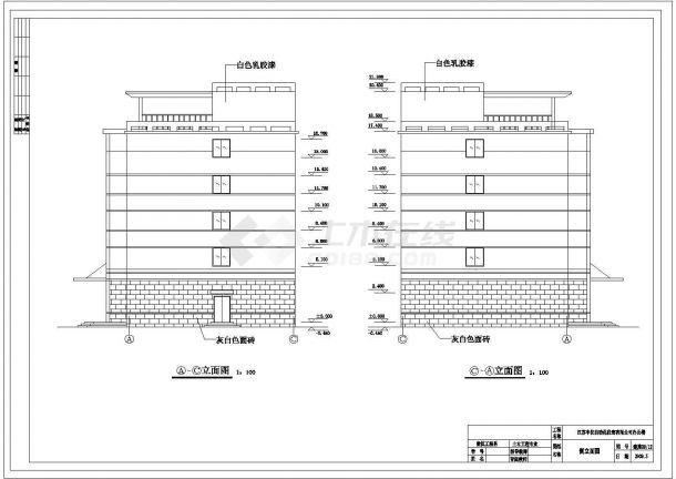 莆田市某大型服装工厂3100平米5层框架结构办公楼建筑设计CAD图纸-图二