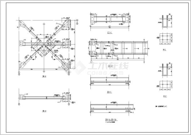 某钢结构雨棚设计cad全套结构施工图（标注详细）-图二