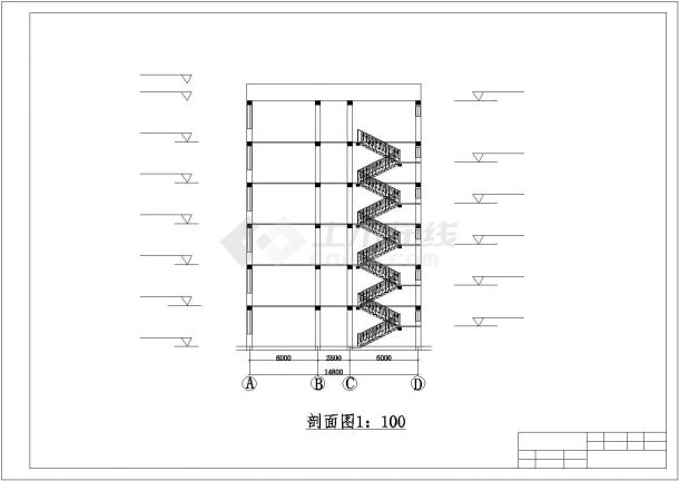 北京理工大学建筑学院6层框混结构行政办公楼建筑设计CAD图纸-图二