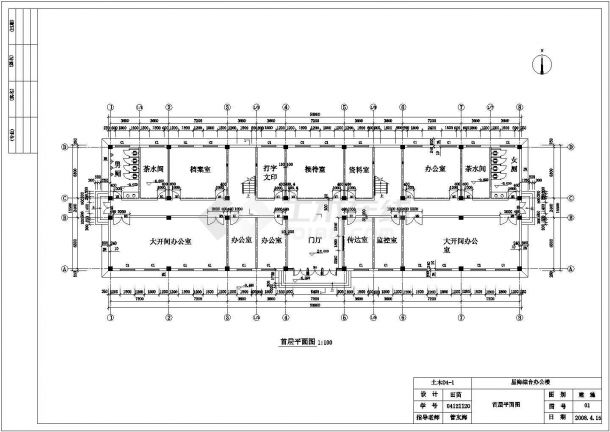 宁波市某大型工厂五层框架结构办公楼平立剖面设计CAD图纸-图一
