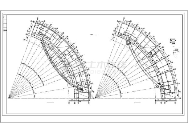 9层弧形框架结构办公楼结构施工图（CAD、14张）-图二