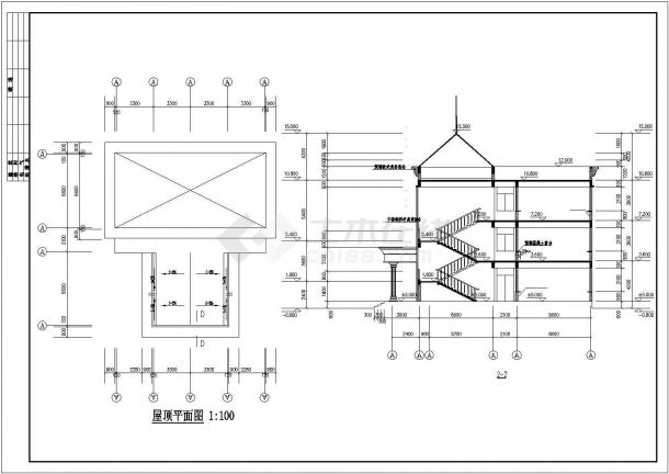 成都市三丁小学2860平米3+1层框架结构教学楼建筑设计CAD图纸-图二