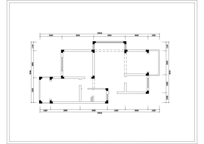 某两室两厅家居装修CAD基础平面布置参考图_图1