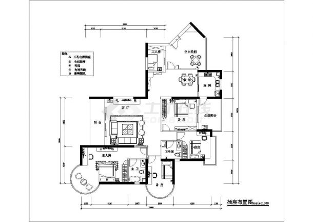 某地四房两厅住宅装饰CAD基础平面布置参考图-图二