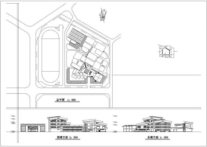 某中学教学楼建筑设计全套图（CAD，6张图纸）_图1