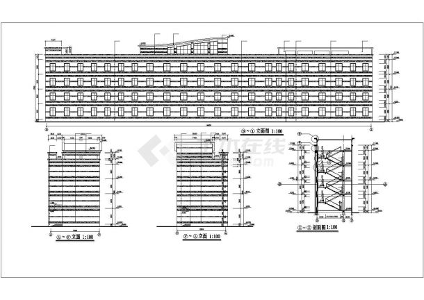 某中学四层砖混结构教学楼设计cad全套建筑施工图（标注详细）-图一