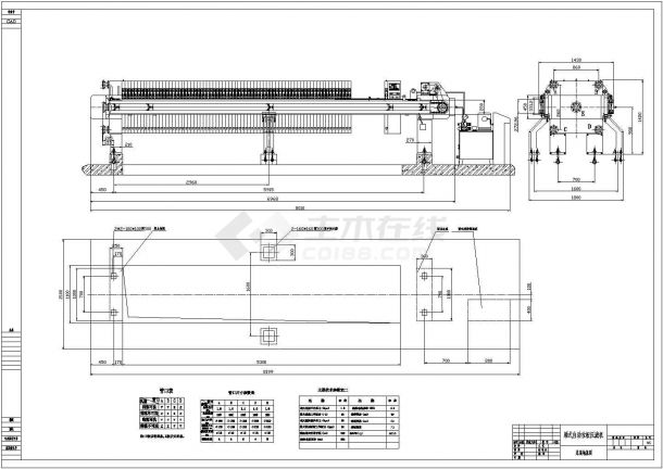 某厢式自动拉板压滤机安装设计cad图（含技术参数）-图一