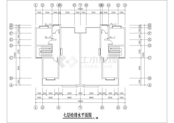 衢州市万庆花苑小区7层住宅楼给排水设计CAD图纸-图一