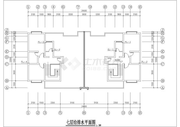 潜江市某市政单位家属院7层住宅楼给排水系统设计CAD图纸-图一