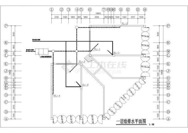 晋江市福珊花园小区7层框混结构住宅楼水系统设计CAD图纸-图一
