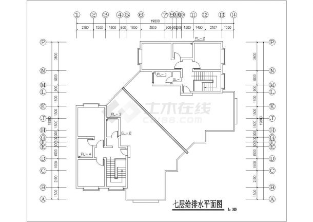 晋江市福珊花园小区7层框混结构住宅楼水系统设计CAD图纸-图二