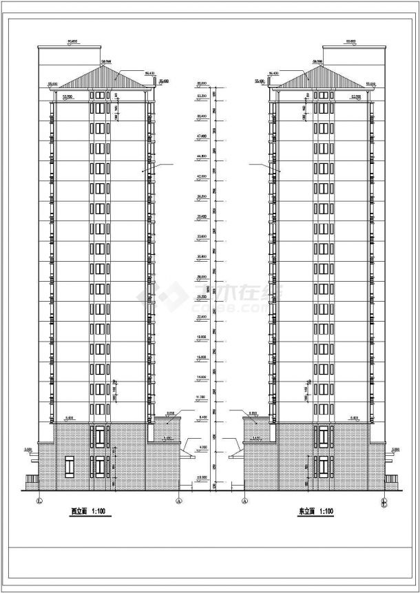 1.2万平米15层框架结构住宅楼全套建筑设计CAD图纸（含机房层和地下车库）-图一