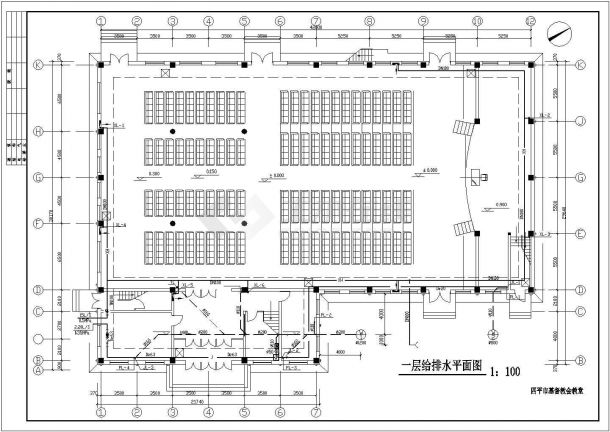 四平市某中学教学楼给排水设计图(CAD，12张图纸)-图一