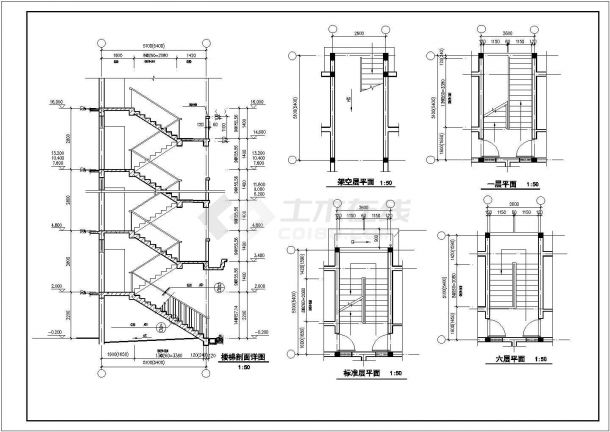柳州市长泉花园小区6层砖混结构住宅楼建筑设计CAD图纸（含阁楼和半地下室）-图二